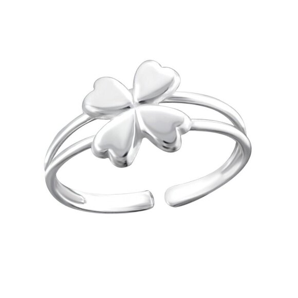 Sterling Silver Adjustable Clover Toe Ring - Picture 1 of 9